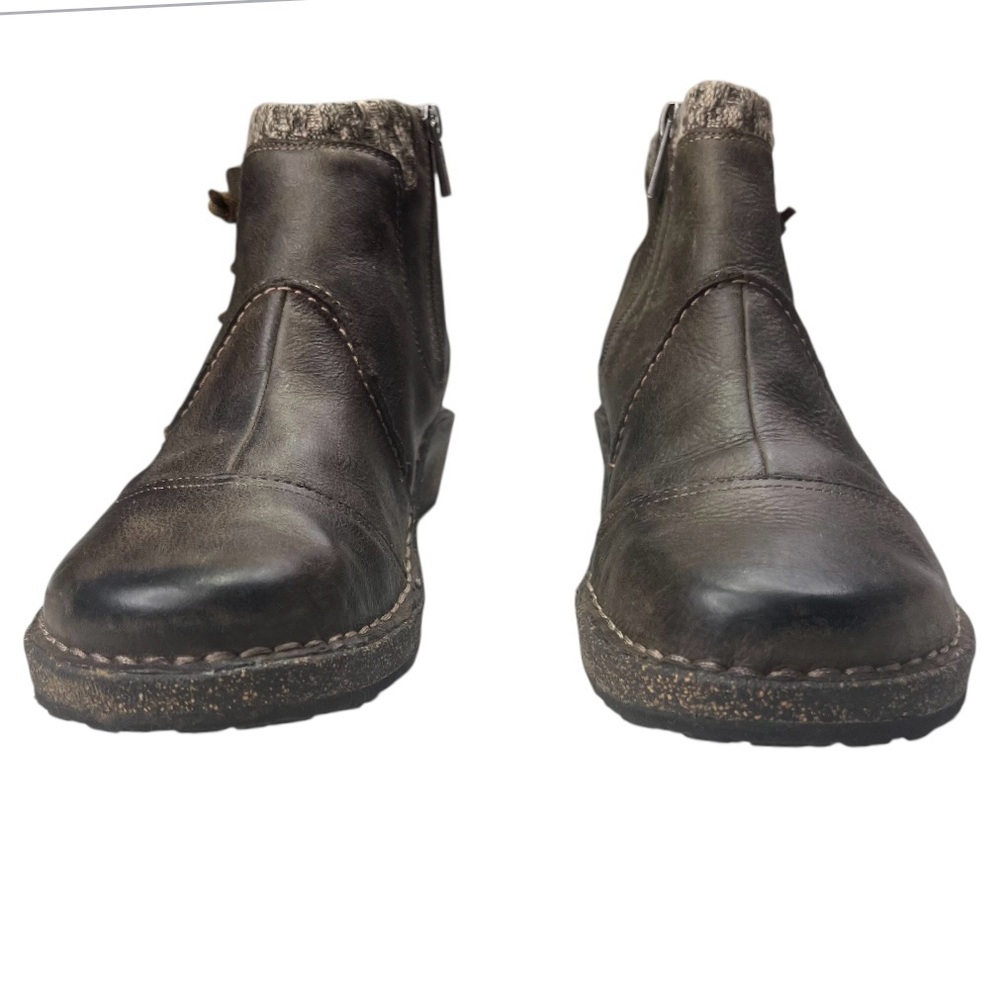Aetrex Tessa Sweater Ankle Boot 10 Brown Nubuck Leather Booties Casual Cabincore - Picture 3 of 11